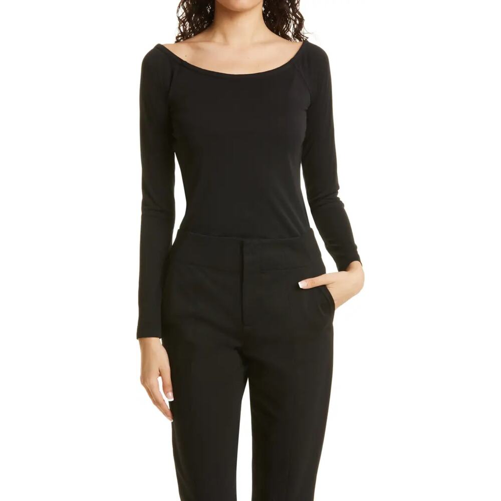 New Donna Karan New York Bateau Neck Bodysuit in Black Size M